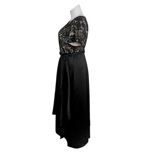 R&M Richards Black Satin & Sequined Lace A-Line High-Low Maxi Dress - Picture 10 of 14